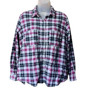 Universal Threads Blue/Pink Plaid Flannel Button Down Shirt Sz M 100% Cotton